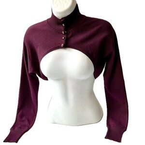 GUESS by Marciano Cropped Bolero Shrug Sweater Plum Mock Neck Button XS S 8